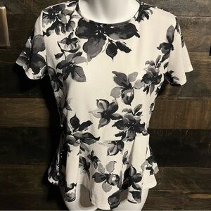 Floral Black and White Peplum Top